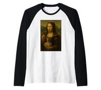 Mona Lisa Comiendo Ramen Arte Divertido Fideos Foodie Mashup Camiseta Manga Raglan