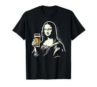 Mona Lisa con cerveza Bar Pub Crawl Fiesta Hombres Mujeres Cerveza divertida Camiseta