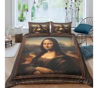 Mona Lisa Funda Nórdica Familiar Y Niños Funda De Edredón 3D Impresión Arte con Cremallera Y Funda De Almohada Microfibra Juego De Ropa De Cama 3 Piezas King（220x240cm）