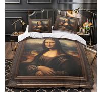 Mona Lisa Impresión 3D Digital Arte Familiar Y Niños Funda De Edredón Funda Nórdica Juego De Cama con Cremallera Y Funda De Almohada Microfibra 3 Piezas Single（140x200cm）