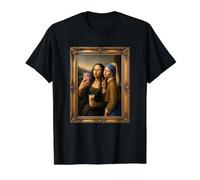 Mona Lisa Selfie with Girl Pearl Earring Funny Art Camiseta gráfica económica, Hombre, Negro, S