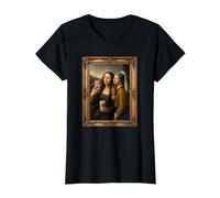 Mona Lisa Selfie with Girl Pearl Earring Funny Art Camiseta gráfica económica, Mujer, Negro, L