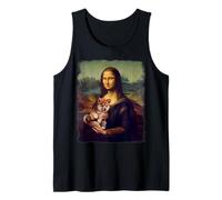 Mona Lisa Sosteniendo un Shiba Inu Lindo Perro Parodia Arte Camiseta sin Mangas