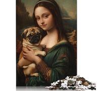 Mona Lisa with Pug Puzzle Imposible,desafío para Adultos Entretenimiento Creativo 1000 Piezas Obra De Arte De Juego De para Adultos Y Niños A Partir De 12 Años 1000pcs (75x50cm)