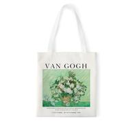 MonaEsquille Bolsa de la compra, bolsa de yute, estampada, Van Gogh, bolso de lona Aesthetic,Bolsa de tela estampada vintage grande bolso de tela para mujer Uni Trabajo, Van Gogh Roses, large