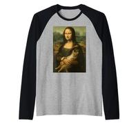Monalisa con gato divertido dueño de gato amante Lisa Holding Kitty Camiseta Manga Raglan