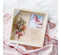 MONAMI - Marco dedicado con flor preservada en Madera de abedul, dedicatoria totalmente personalizada, posibilidad de incluir foto, varios modelos de tipografía.