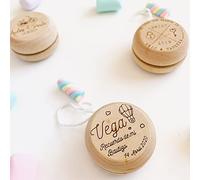 MONAMÍ - Pack de 5 Yo-yo Personalizados Grabados en Madera, 5 cm diámetro. Regalo Ideal para Bodas, comuniones, Bautizo, Regalo de Empresa o Eventos.