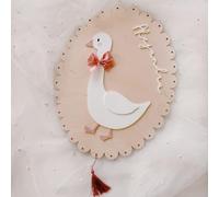 MONAMI - Placa decorativa con nombre para bebé. Cartel decorativo personalizado en madera para la habitación del peque con una dulce oca y tres colores de lazo a elegir.