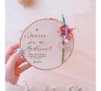 MONAMI - Regalo Quieres ser mi Madrina, y Padrino. Rodaja Personalizada grabada en Madera de Abedul. Varios Modelos a Elegir. Diseñada y creada en España.