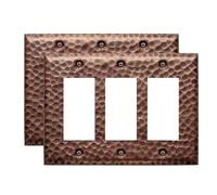 Monarch Abode Placa de cubierta para interruptor de luz basculante, placas de pared decorativas de cobre antiguo de 3 bandas, martilladas a mano, placas de pared para receptáculo, cubierta de toma