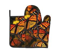 Monarch Butterflies - Juego de 2 manoplas de horno y soporte para ollas, resistentes al calor, antideslizantes, guantes de cocina y almohadilla para hornear, cocinar, asar a la parrilla