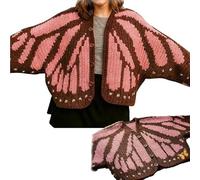 Monarch Butterfly Knit Cardigan, Crochet Monarch Butterfly Cardigan/Suéter, Crochet Knit Cardigan con Ala Pattern, Rosa, M-L