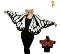 Monarch Butterfly Knit Cardigan,Crochet Open Front Butterflies Wing Sweater,Cozy Knitted Shawl with Button,Butterfly Pattern (White)