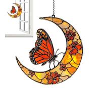 Monarch Garden Decor - Nature Inspired Crescent Moon, Colorful Wing Pattern Pendant with Weatherproof Resin Coating, Artistic Wall Hanging, Ideal for Workplace Window Porch