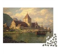 Monasterio Medieval nórdico en el Puerto de los fiordos,Rompecabezas para Adultos 1000pcs (75x50cm),Juegos De Desafío De