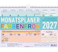 Monatsplaner 1M/1S Farbenfroh 2027: Wandkalender 29,7x21 cm mit Feiertagen, Wochenzählung & Notizfeld - praktischer Büro- & Familienplaner