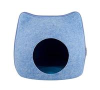 Monba Cama de fieltro para gatos y gatos con diseño de iglú para gatos grandes o perros pequeños, resistente exterior y suave cojín interior, desmontable con cremallera, color azul