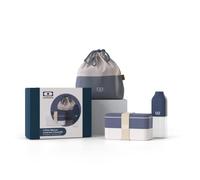 monbento - Caja de regalo para el almuerzo - Con Bento Box MB Original Natural Made in France, bolsa MB Pochette L Natural, botella MB Positive M Natural - Azul - Idea de regalo para mujer o hombre