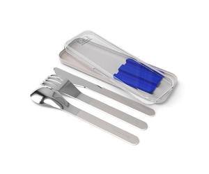 Monbento - Cubiertos Nomades MB Slim Box - Azul - Set cubierto almuerzo caja con estuche para Bentos MB Original MB Square y MB Sense - Cubierto para comidas nómadas al aire libre - Tenedor cuchillo