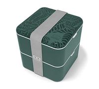 monbento - Fiambrera Lunch Box MB Square Jungle Made in France - Grande Bento Box con 2 Compartimientos Herméticos - Caja Bento Trabajo/Escuela - sin BPA - Segura y Duradera - Patrón Hojas - Verde