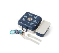 monbento - Fiambrera Sandwich Niños Snacky azul Wolf - Caja Merienda para Bocadillo Integral - Cubiertos incluidos - Fiambrera Personalizada Infantil - Ideal para el Cole/Picnic - Sin BPA - Lobo