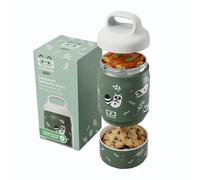 monbento Handy Verde Raccoon - Fiambrera infantil térmica 500 ml - Bento 2 en 1 de acero inoxidable - Conserva frío y calor - Sin BPA - Ideal para colegio y excursiones