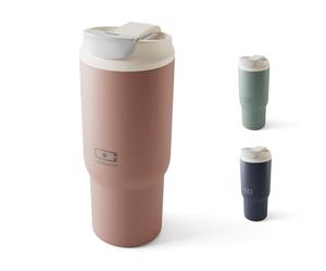 MONBENTO - Vaso Termico Travel Mug L rosa Moka - Botella Termica con Pajita 600 ml - Mantiene Bebidas Calientes/Frías - Taza Térmica con Tapa de Doble Apertura - Perfecto para Café, Infusiones, Té