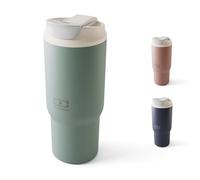 MONBENTO - Vaso Termico Travel Mug L verde Natural - Botella Termica con Pajita 600 ml - Mantiene Bebidas Calientes/Frías - Taza Térmica con Tapa de Doble Apertura - Perfecto para Café, Infusiones, Té