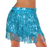 Monbessi Falda de lentejuelas para mujer, bonita falda de danza del vientre, falda con purpurina para mujeres y niñas, para festivales y actuaciones de baile, azul, Altoa única