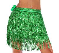 Monbessi Falda Lentejuelas Mujer Simpática Falda Flecos Falda Danza del Vientre para Mujeres y Niñas Actuación en Festivales de Danza (Verde)