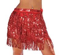 Monbessi Falda Lentejuelas Mujer Simpática Falda Flecos Falda Danza del Vientre para Mujeres y Niñas Actuación en Festivales de Danza (Rojo)