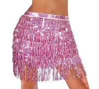 Monbessi Falda Lentejuelas Mujer Simpática Falda Flecos Falda Danza del Vientre para Mujeres y Niñas Actuación en Festivales de Danza (Rosa)