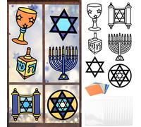 MONCAP 12 Pcs Hanukkah Craft Set Niños Hanukkah Crafting Kit de manualidades de papel Menora Estrella de David Hanukkah cuadros de la ventana para niñas niños Hanukkah regalo de la fiesta