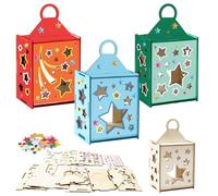 MONCAP 3 unidades de estrellas para manualidades para niños, madera, estrella, farolillo, juego de manualidades, soporte para velas de té para pintar, juego creativo para niños y niñas, fiesta de