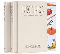 Moncur Home Juego de 2 libros de recetas en blanco para escribir en tus propias recetas, caja de recetas de lino beige, hojas adhesivas, cuaderno de recetas, libro de cocina, diario de recetas,