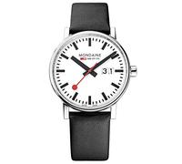Mondaine evo2 40 mm sapphire Big Date Watch with St. Steel polished Case white Dial and black leather Strap MSE.40210.LB