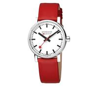Mondaine MSE.35110.LCV - Reloj analógico de Cuarzo Suizo para Hombre con Correa de Piel de UVA Vegana, Rojo, Correa