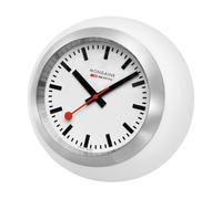 Mondaine Reloj de globo, diseño oficial de ferrocarriles suizos, escritorio y oficina, estética Bauhaus, base de silicona blanca, movimiento de cuarzo suizo, decoración atemporal del hogar, esfera de