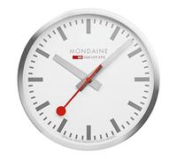 Mondaine Reloj de Pared de 40 cm, de Aluminio, con segundero Rojo, Resistente al Polvo, Varias Variantes, Plata, Industrial