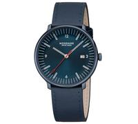 Mondaine Reloj Doppio 41 mm – Cuarzo suizo, esfera azul, zafiro, correa piel manzana vegana