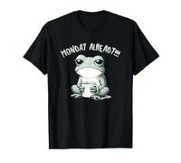 Monday Already Frog with Coffee Funny Caos Morning Artwork Camiseta