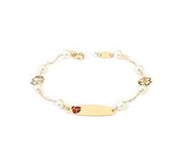 Monde Petit Pulsera Niña Oro Amarillo 18K Esclava Mariquita Redonda 3,5 mm Brillo 13 cm - Certificado Garantía - 1227