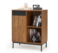 Mondeer Aparador, Armario de Almacenamiento con 1 Puerta y estantes Ajustables para salón, Comedor, Pasillo, Estilo Industrial, marrón rústico y Negro, 72,5 x 88 x 40 cm