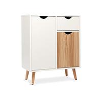 Mondeer Aparador Cocina, Aparadores para Salon, Armario de Almacenamiento, Estilo Nordico, con 2 Puertas 1 Cajón, Adecuado para Salón Pasillo Cocina Comedor Blanco y Roble, 60x 30 x 73cm