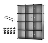 Mondeer Armario, Armario Portatil Armario Modular Tablero de Resina 12 Cubos con Puerta Almacenamiento para Ropa Libro Jugete 111x37x147 cm Gris Claro