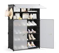 Mondeer Armario de Almacenamiento de Zapatos, 6 Niveles para 18 Pares de Zapatos, Zapatero de plástico de Gran tamaño con Puertas, Estante extraíble y Ganchos, para Pasillo, Entrada, Armario, Color