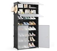 Mondeer Armario de Almacenamiento de Zapatos, 8 Niveles para 24 Pares de Zapatos, Zapatero de plástico de Gran tamaño con Puertas, Estante extraíble y Ganchos, para Pasillo, Entrada, Armario, Color