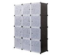 Mondeer Armario Plástico Opaco Ropero Estante Organizador Portable Aparador Gran Espacio con Dibujos de Estilo Clásico Blanco y Negro (12 Cubo)