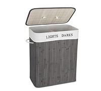 Mondeer Bambú Plegable Lavandería Almacenamiento Basura, 100 Litro Capacidad, Gris